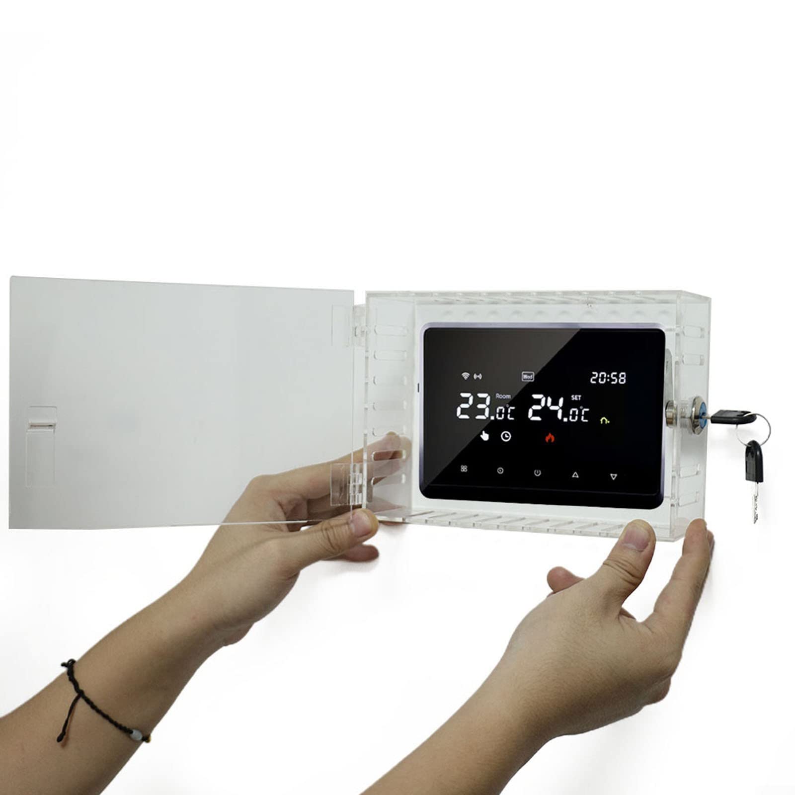 Universal Thermostat Lock Box with Key, Clear Box Guard Large Thermostat Guard, as picture show - Image 4