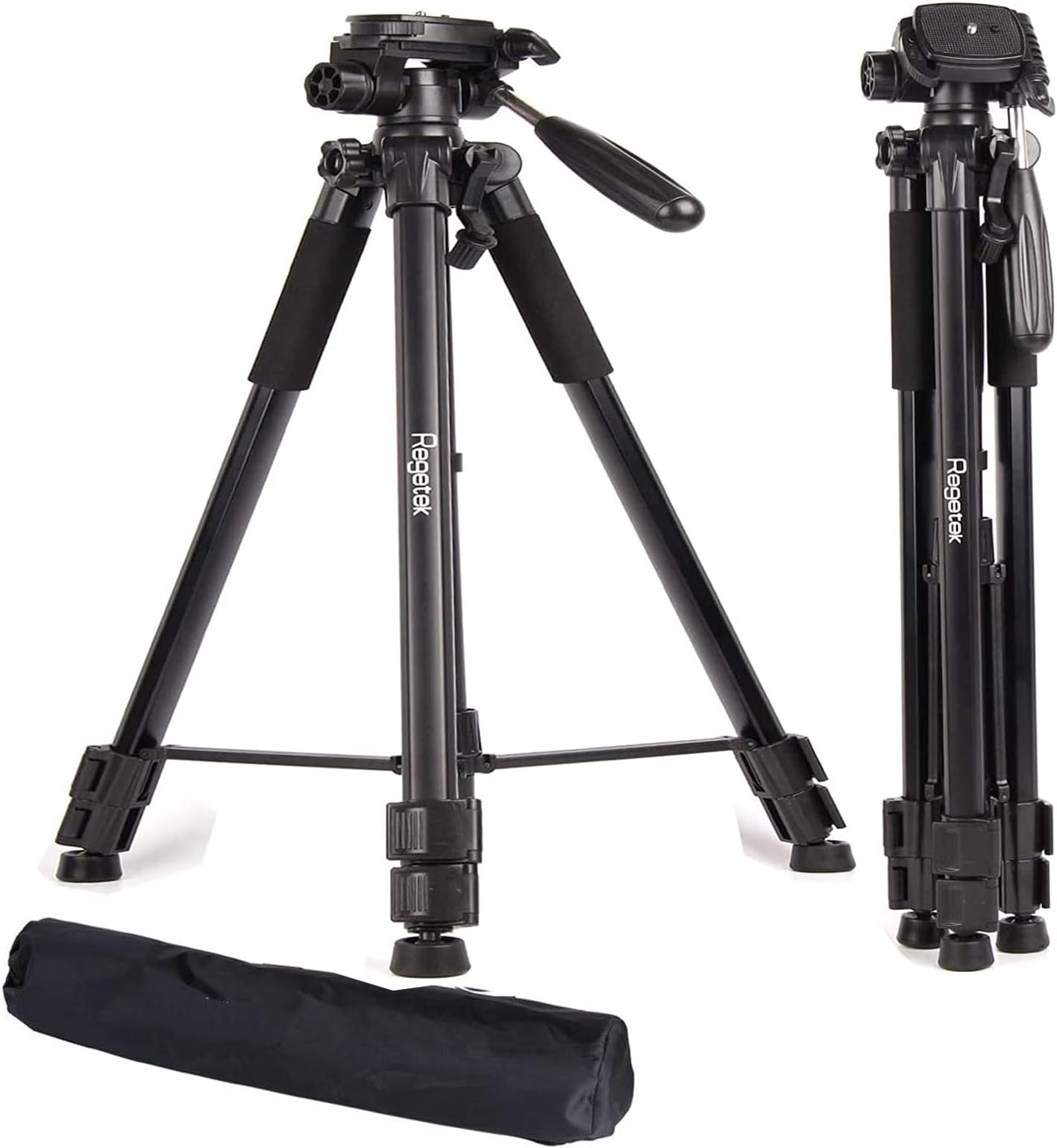 Regetek Travel Camera Tripod (Aluminum 63" Adjustable Camera Stand with Flexible Head) -Portable Tripod for Canon Nikon Sony DV DSLR Camera Camcorder Gopro Action Cam/iPhone & Carry Bag & Phone Mount