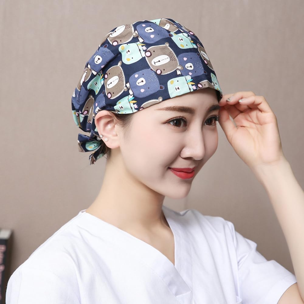 6 Berretti Da Lavoro Unisex In Cotone Regolabili - Cappelli Turbante Con Fascia Assorbisudore Per Estetisti E Operatori Sanitari - Foto 2