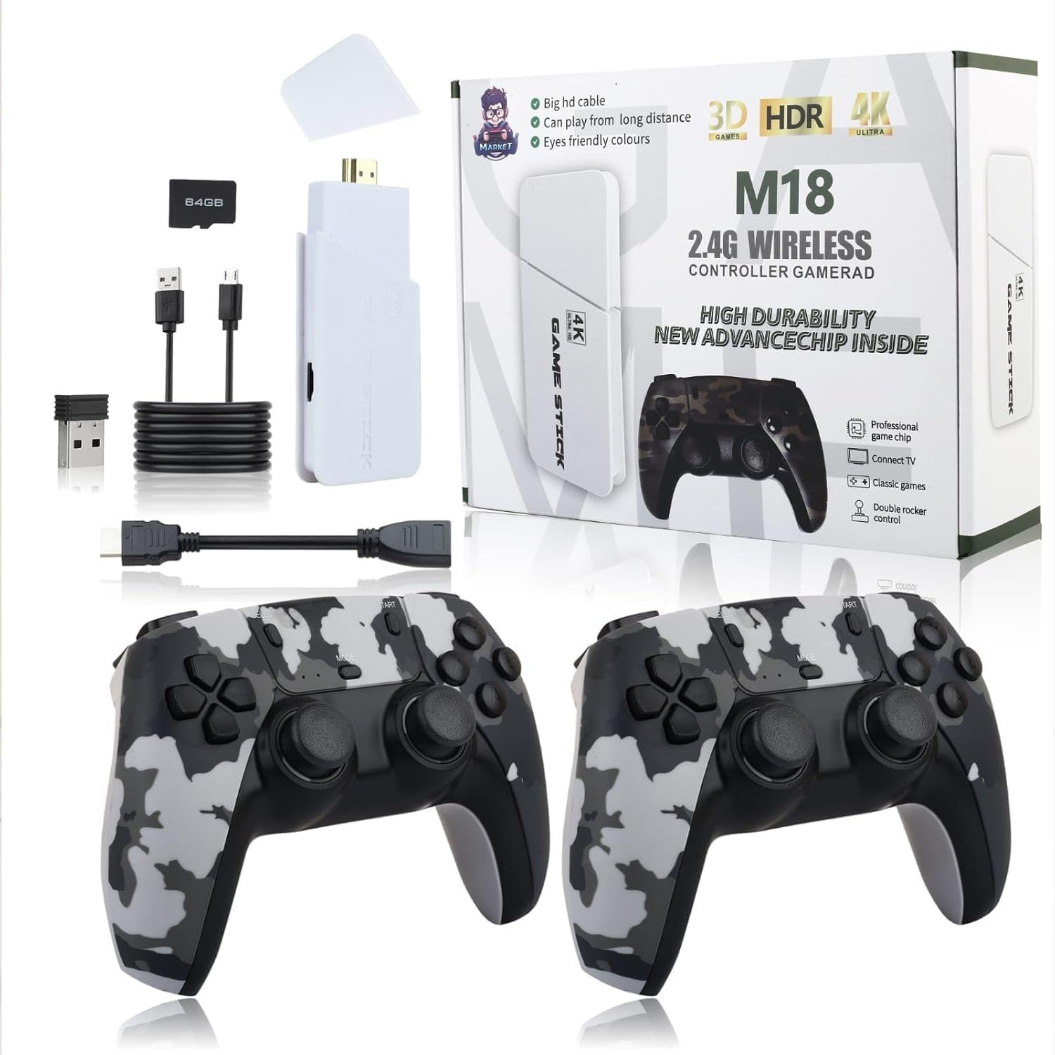 M18 Retro Gaming Console with 4K Ultra HD HDMI Game Stick 2.4G Wireless Controllers 20000+ Built-in Games 23 Emulators Plug and Play Classic Video Game System for All Ages (Green)