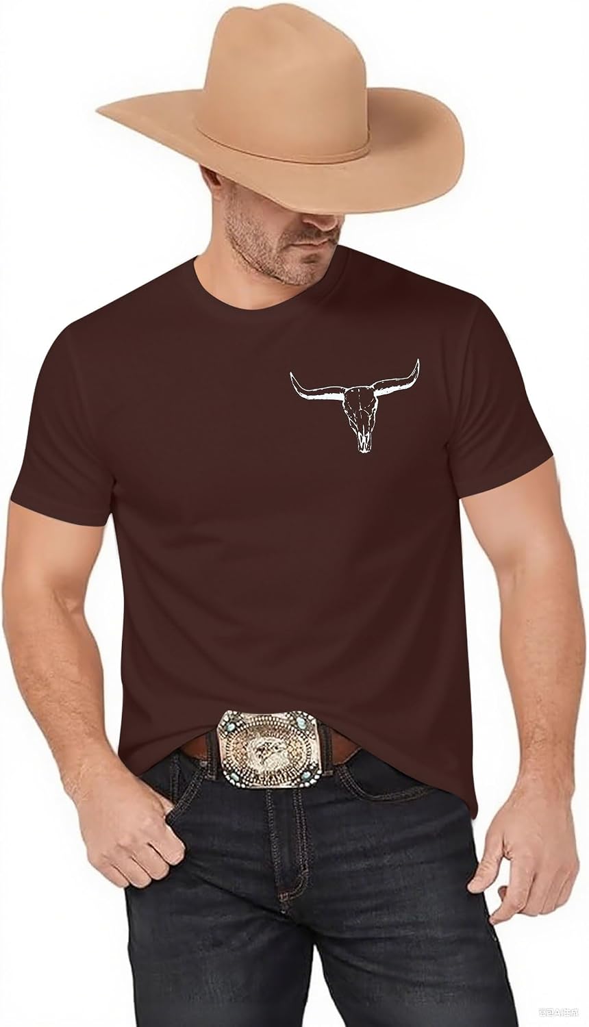 Cowboy T Shirt for Men: Vintage Western Country Shirts Crewneck Short Sleeve Tee Top