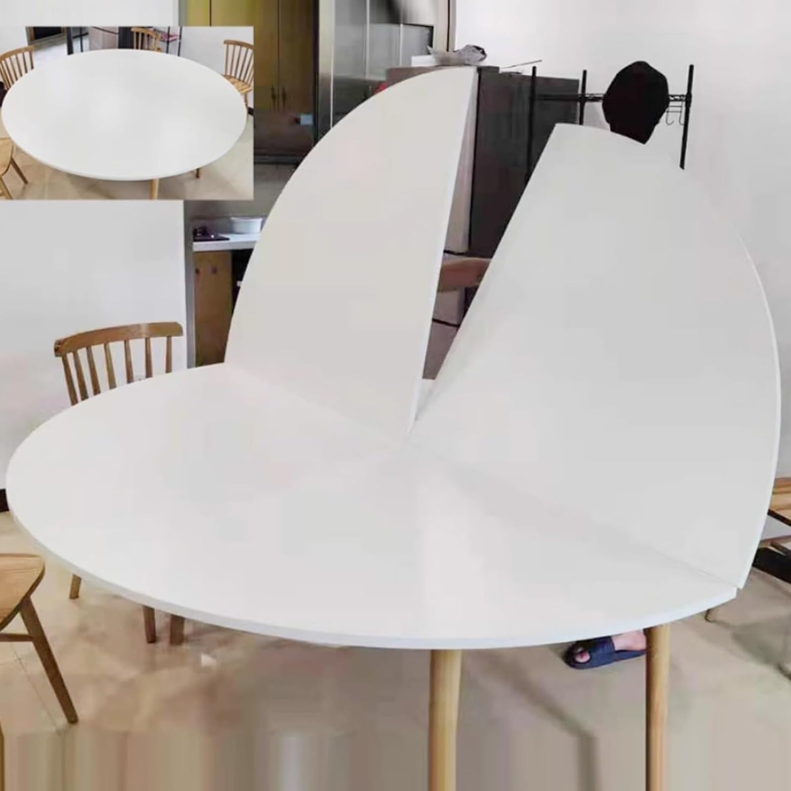 Plateau de table rond pliable de 140 cm blanc avec quincaillerie en métal