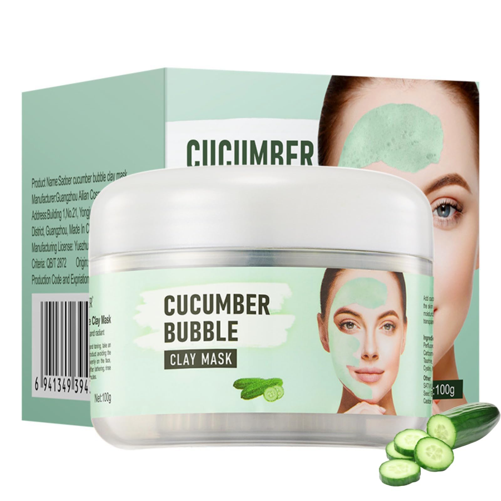 Cucumber Bubble Clay Face Mask, Green Tea Mud Mask for Deep Cleansing, Controls Oil, Reduces Acne, Blackheads & Dark Spots, Refines Pores, Smooth & Elastic Skin