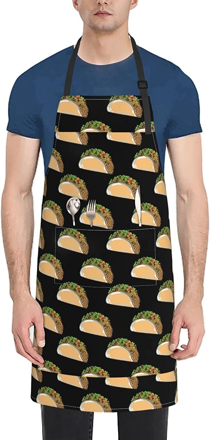 Kitchen Aprons, Tiny Tacos Cooking Apron With Pockets,Waterproof Chef Apron Adjustable Bib Aprons