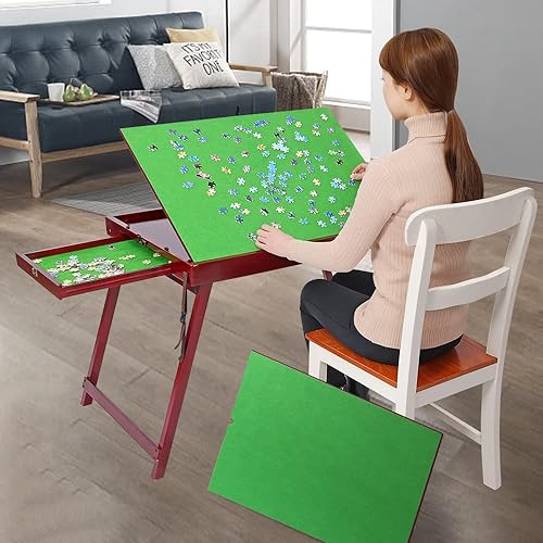 Miniatura 9 de Mesa de rompecabezas de madera para adultos y niños, mesa plegable de almacenamiento, 1000 piezas, tablero portátil para juegos, regalo para