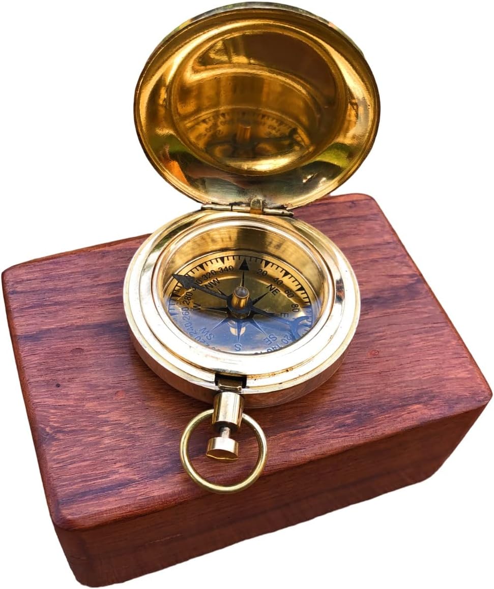 Brass Compass Handmade Push Button Direction Pocket Compass for Birthday Gift, Baptism Gift, Wedding Gift, Best Man Gift, Valentine’s Day Gift