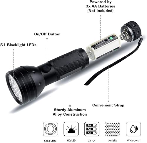Miniatura 2 de Linterna Blacklight para autenticación de licencias de conducir, moneda, pasaportes y detección de manchas de mascotas o algunos escorpionesinsectos