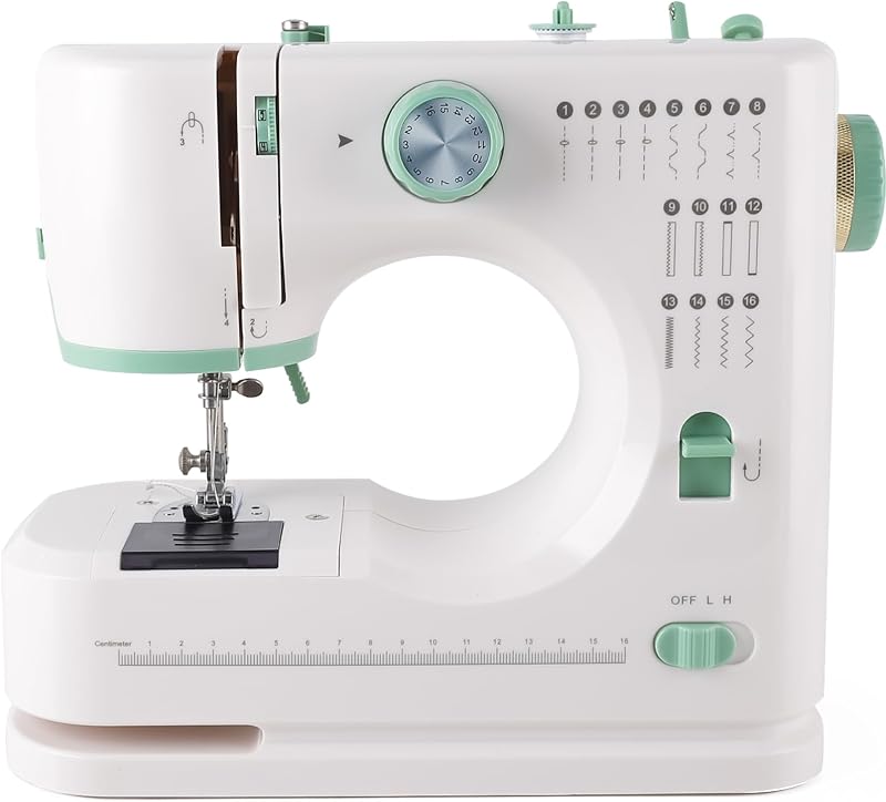 Twin Needle Sewing Machine, 16 Stitches Double Thread for Beginners | Lightweight household machine with foot pedal, built-in light, storage drawer and accessory kit. Ideal for DIY and home use