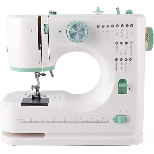 Twin Needles Sewing Machine, Double Needle and Double Thread, 16 Stitch Applications, Lightweight Household Electric Sewing Machine for beginners, with Foot Pedal, Light, Storage Drawer, Accessory Kit