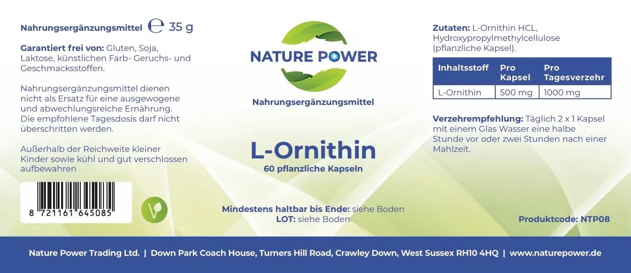 L-Ornithin – 500 mg – 60 pflanzliche Kapseln