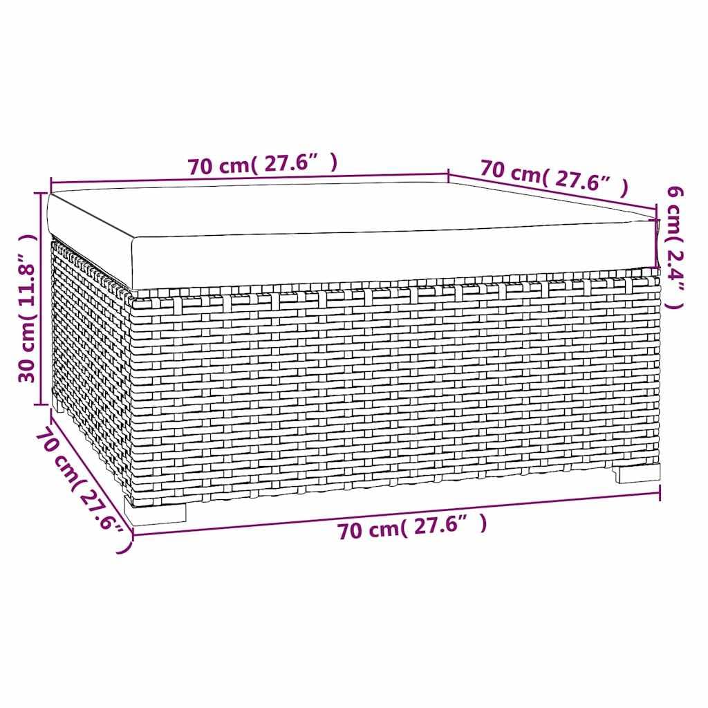 vidaXL Repose-Pied de Jardin et Coussin Tabouret de Terrasse Pouf de Patio Coussin Rembourré Meuble d'Arrière-Cour Gris 70x70x30cm Résine Tressée