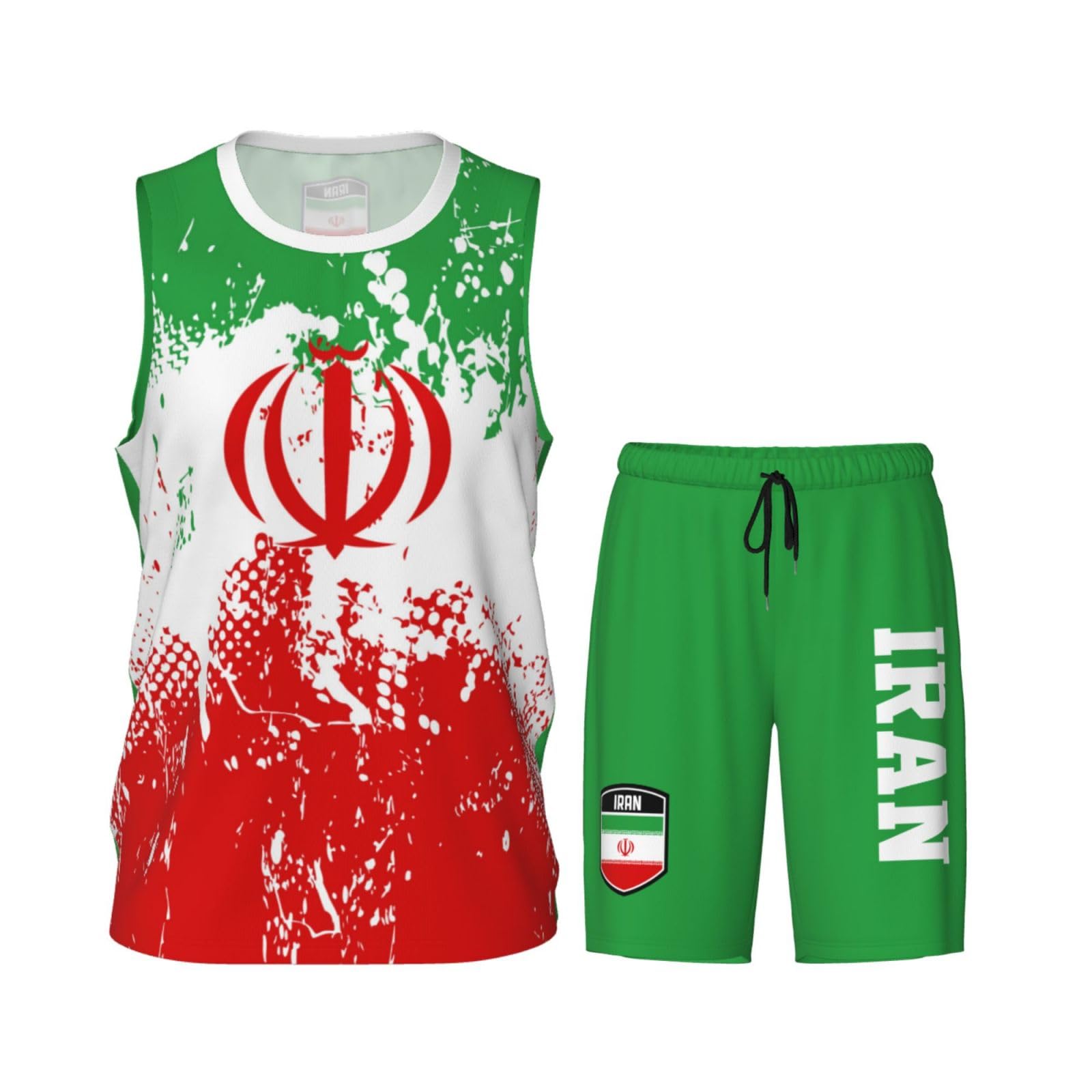 Iran Flag Grain (2) Basketball Jersey Uniform Suit for Men Adults Training Athletic Set