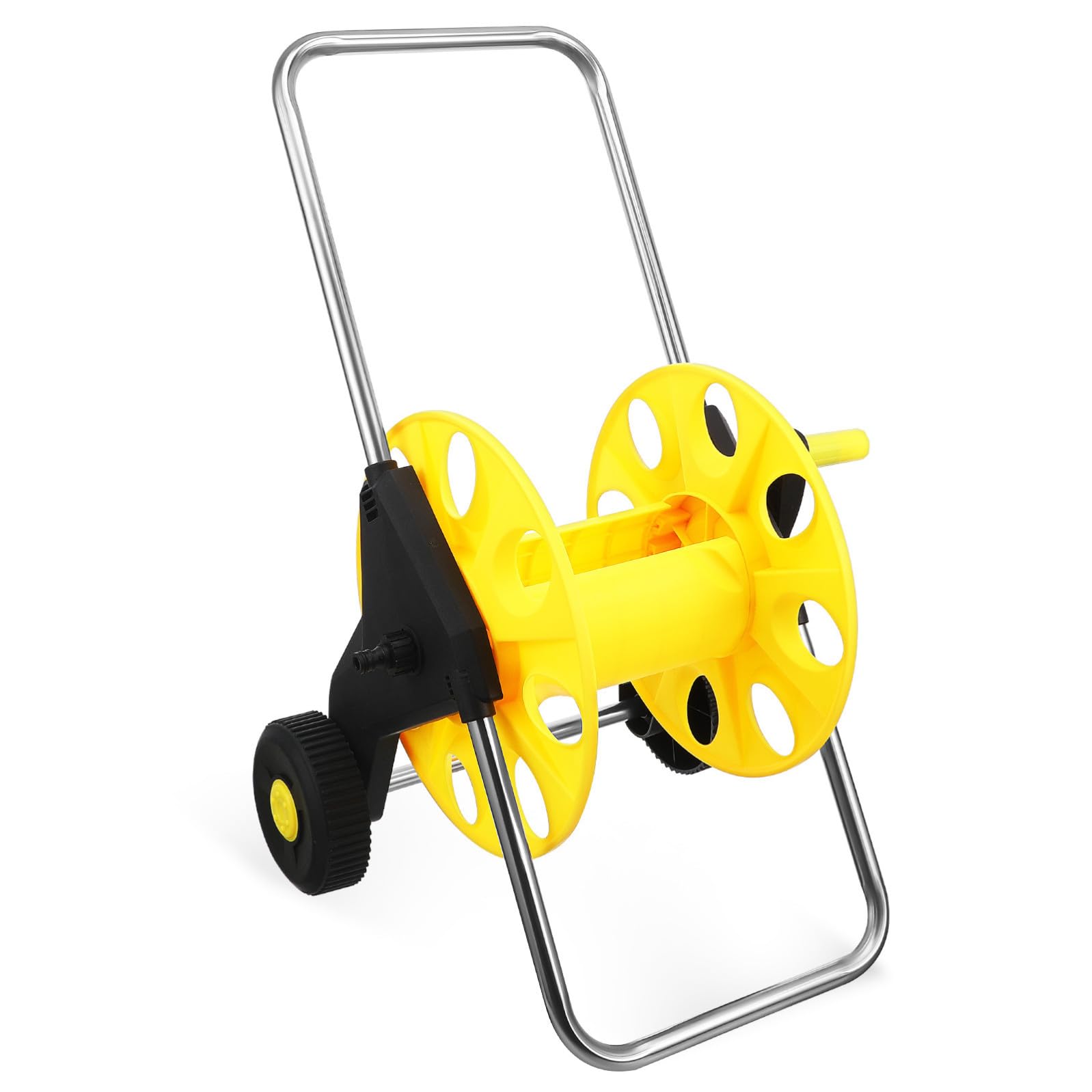 CALLARON Carrello Avvolgitubo da Giardino con Ruote, Design a Spinta Manuale in Pp Giallo, Previene Grovigli per Annaffiare Piante e Lavare Auto