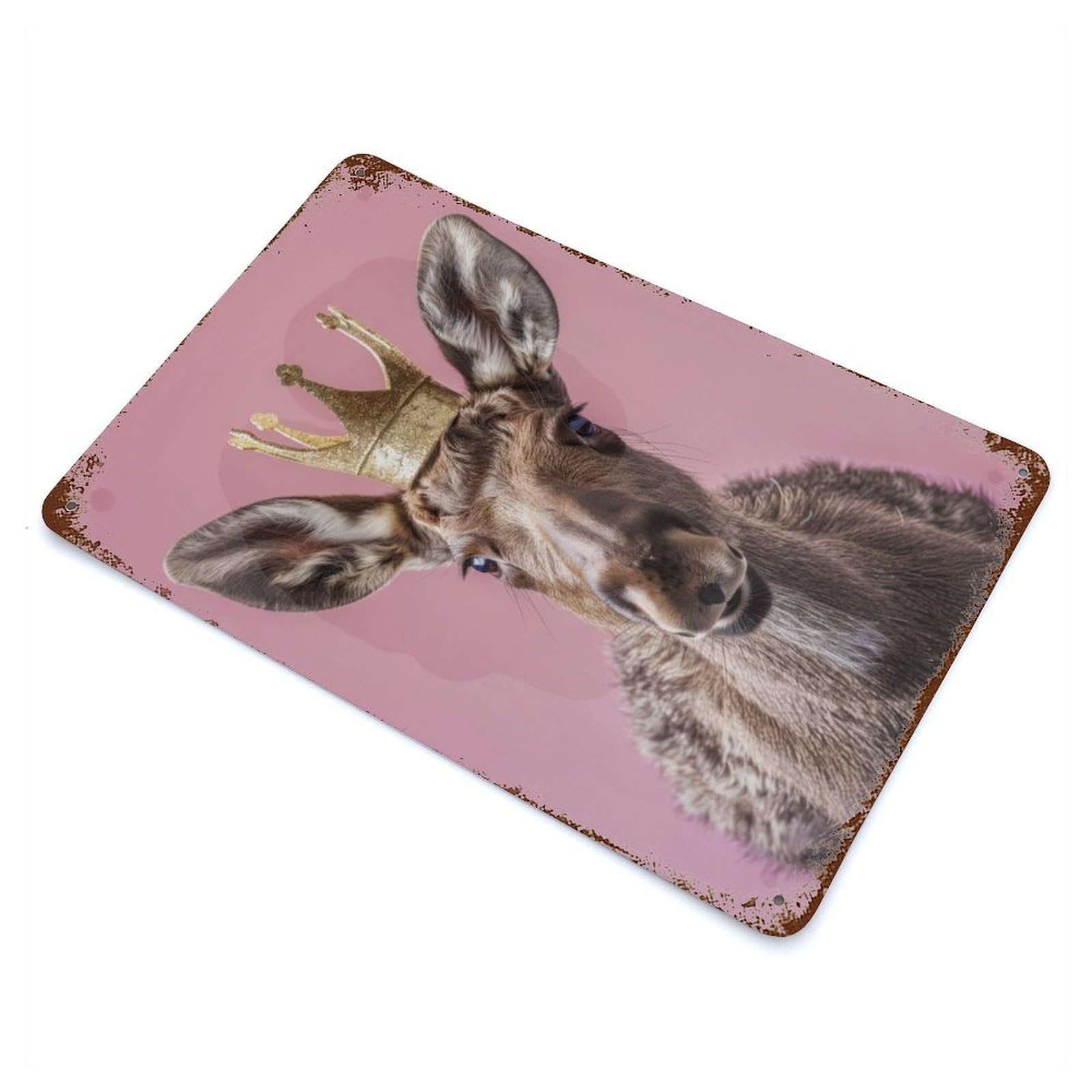 Moose with Crown Retro Metal Sign 11.8"x7.9", Vintage Wall Decor for Garage, Pub Or Kitchen