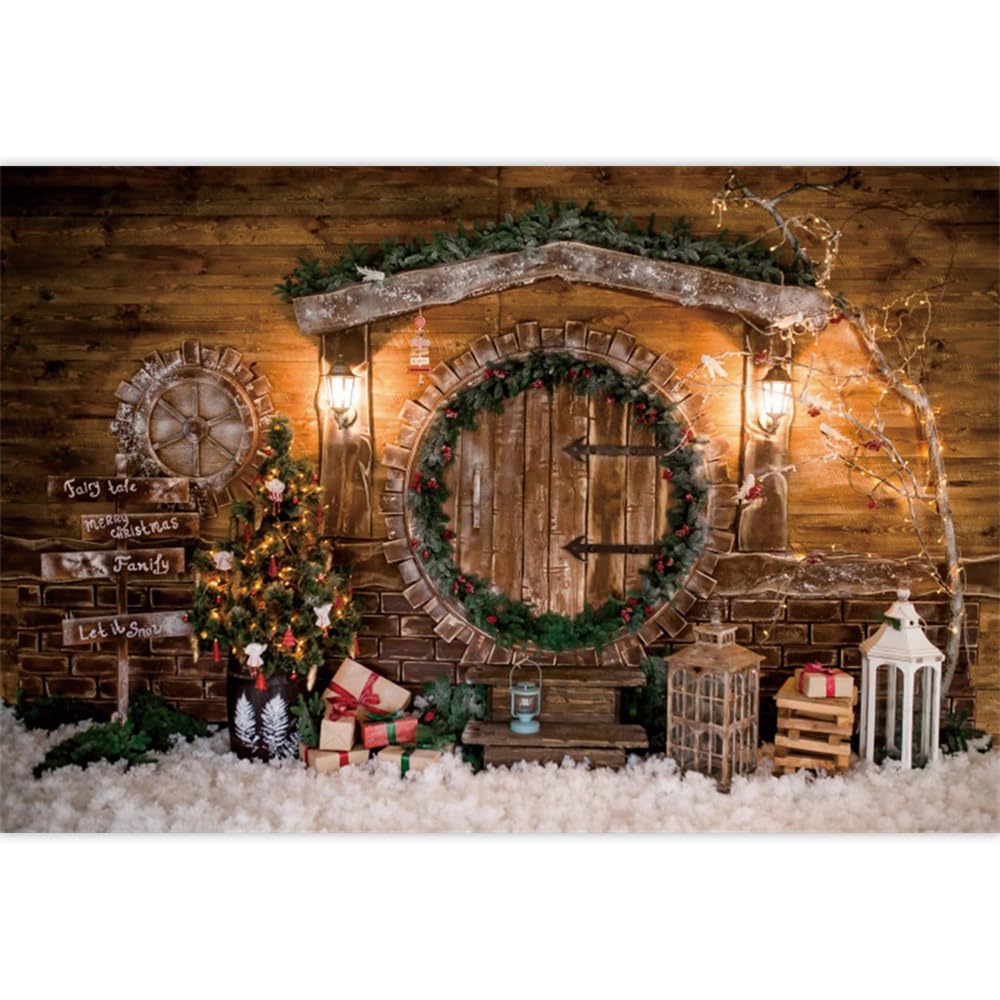Fondale fotografico con albero di Natale e ghirlanda natalizia,Fondale natalizio a luci calde,Sfondi natalizi per la casa vinile 10x8ft