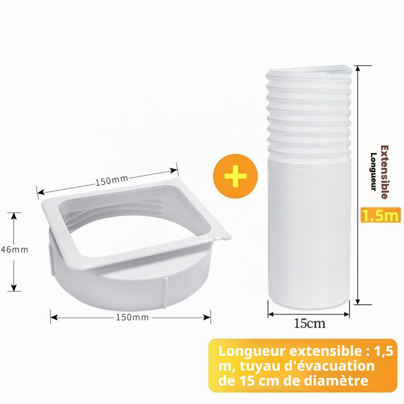 Przenośny zestaw węża spustowego klimatyzatora – adapter wentylacyjny 15 cm i rura rozszerzalna 1,5 m, trwały, odporny na wysokie temperatury materiał PP i ABS, regulowane akcesorium dla zwiększonej