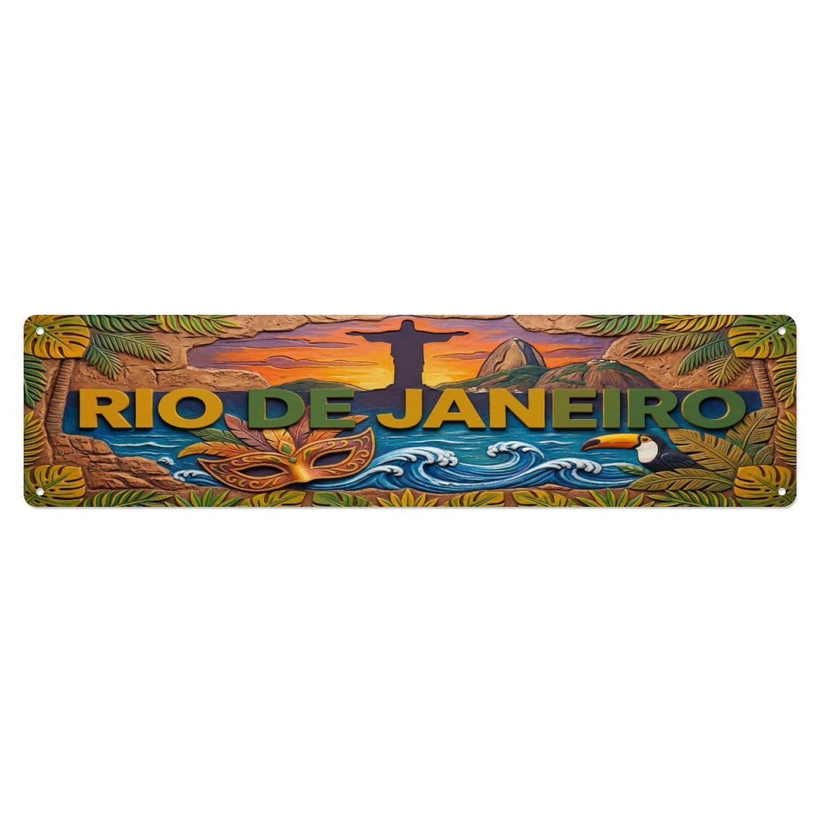 Vintage Rio Brazil Flag Pattern Metal Tin Sign