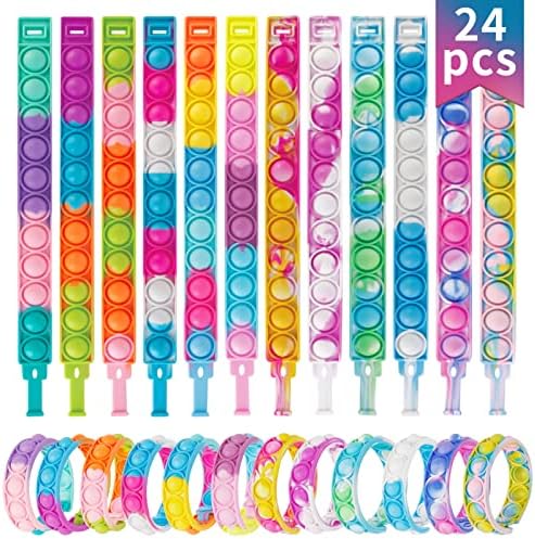 Pop Fidget Toys Its Party Favors Kids Toys for Girls&Boys, 24 PCS Pop Bracelet It Fidgets Packs Toddler Toys Party Supplies , Easter Basket Stuffers Stress Sensory Toys Pop Girls&Boys Toys