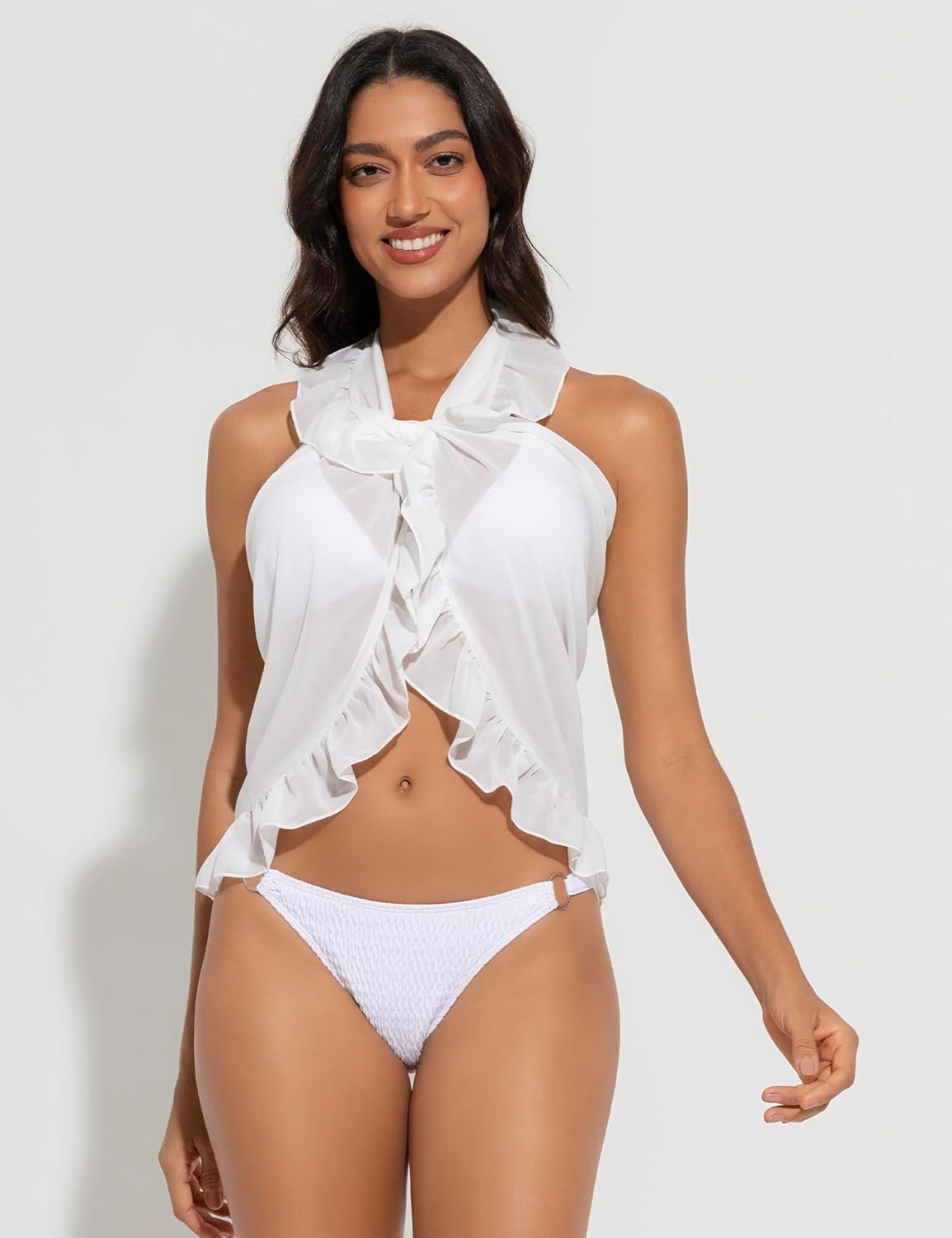 Women's Sarong Short Beach Skirt Sheer Swimsuit Wrap Skrits Ruffle Hem Bathing Suit Coverups for Swimwear - Image 2