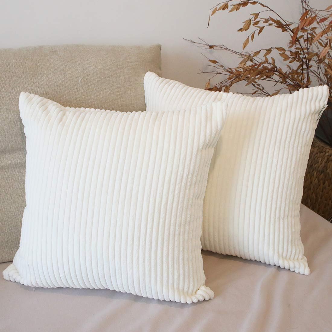 Decorative Pillow Covers Corduroy Soft Soild Throw Pillow Covers 4 Packs Square Cushion Cases Pillowcases for Sofa Bedroom Car 18 x 18 Inch Cream Cheese