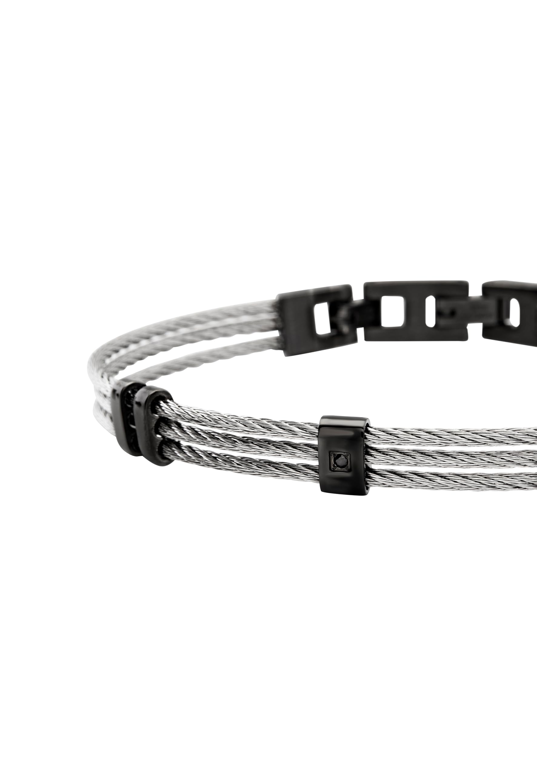 Breil, Collezione Loop, Triplo Bracciale Uomo in Acciaio con Cubic Zirconia Neri, Chiusura a Gioielleria, Lunghezza Regolabile