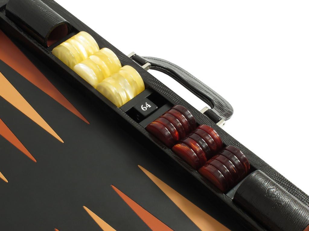 Leather Backgammon Board Set - (23" Large Attache Case, Zaza & Sacci) - Black Lizard