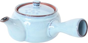 Mino ware Japanese Pottery Teapot Kyusu Flower Pattern in Light Blue with Infuser made in Japan Japan Import SYK001 Light Blue