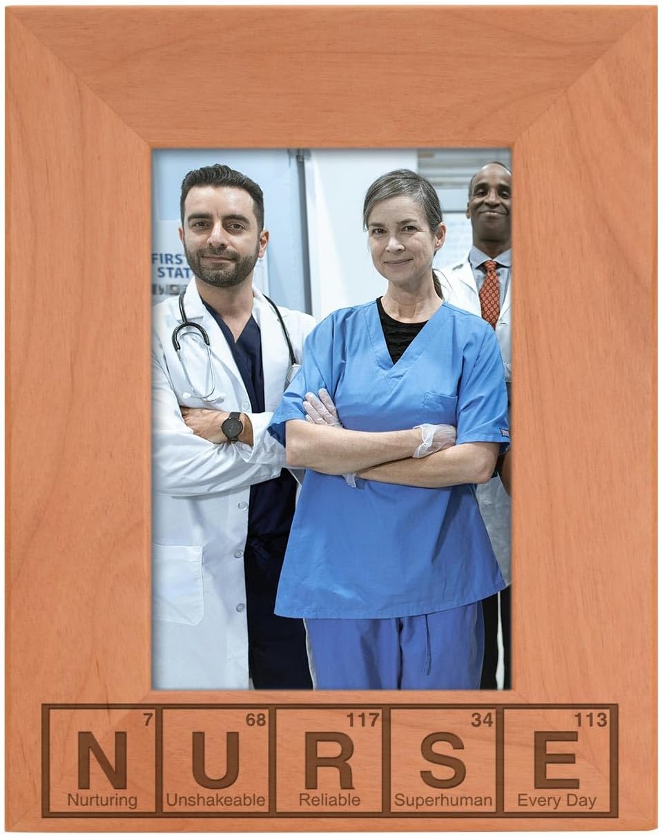 ThisWear Nurse Gift Science STEM Nerd Periodic Table Natural Wood Engraved 4x6 Portrait Picture Frame Wood