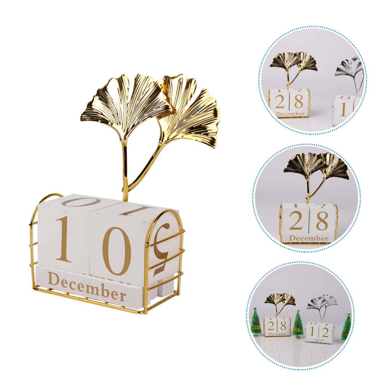 Tofficu Calendario Perpetuo da Tavolo Blocchi di Legno Calendario da Scrivania per Ufficio Visualizzazione Giorno e Mese Decorazione da Tavolo Elegante