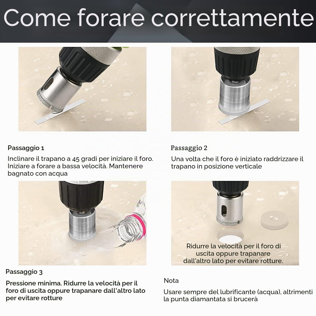 Flintronic Set di Punte Diamantate, 15 Frese a Tazza Diamantate Professionale Rivestimento di Diamante, per Vetro/Piastrelle/Ceramica/Marmo/Porcellana, Acciaio al Carbonio 8mm-50mm……