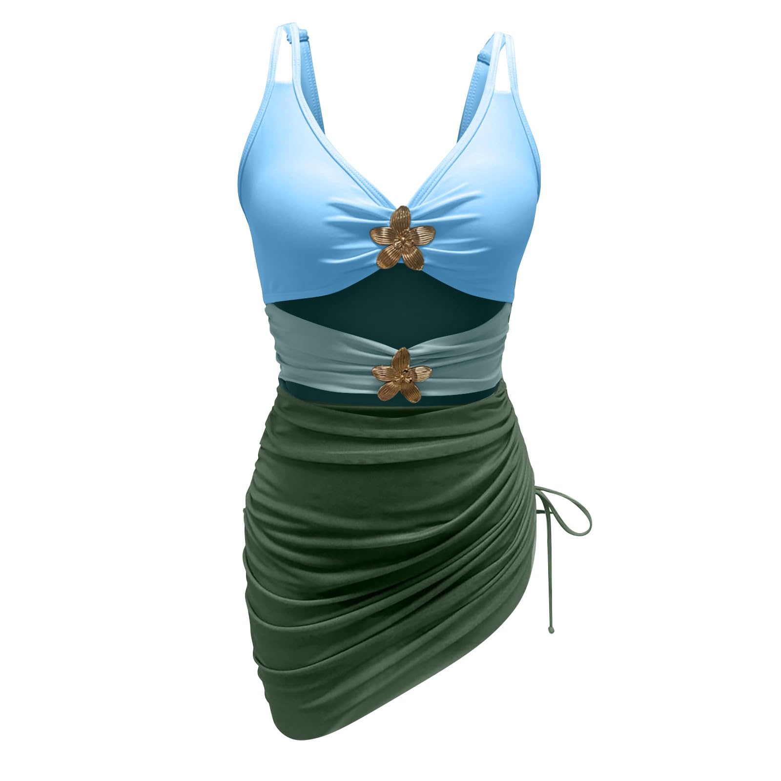 Generico Costume da Bagno Intero Donna Sexy Collo a V Ruching Push Up Spiaggia Estate Beachwear Costumi Donna Due Pezzi