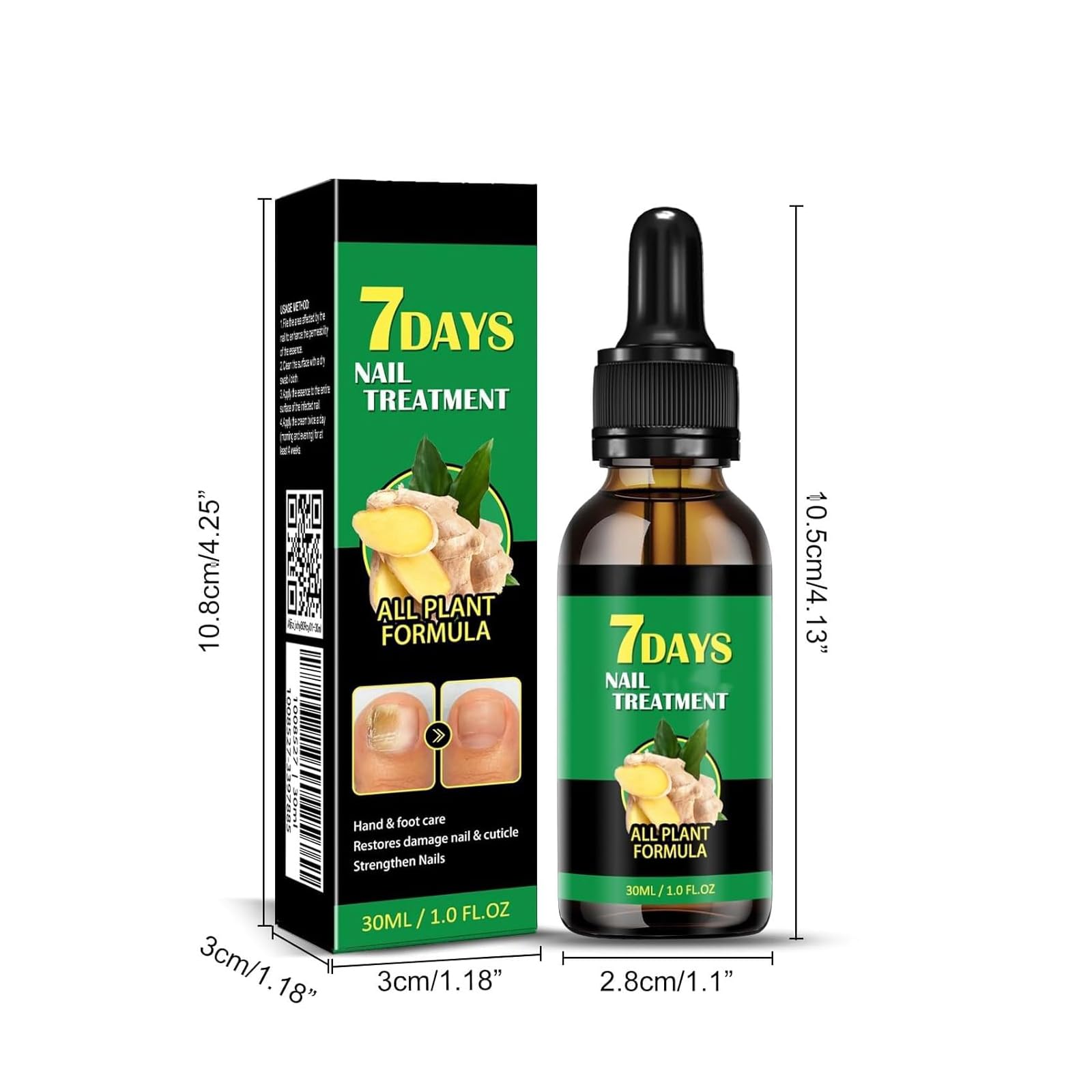 Tratamiento de hongos de uñas de 7 días, soporte de uñas de jengibre CUIDADO, 1 FL.OZ Multi-usose uñas de reparación de suero, para uñas finas, frágiles, peladas y agrietadas (2pcs)