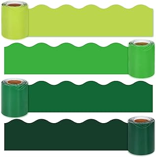 Whaline 131.2ft Green Bulletin Board Borders 4 Rolls Gradient Green Colors Die-Cut Bulletin Board...