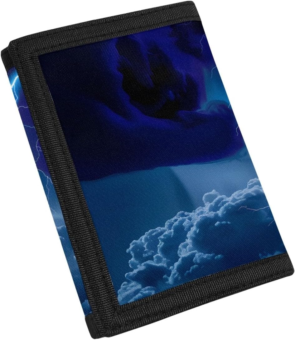GLUDEAR Kid Wolf Trifold Wallets Outdoor Print Wallet Money Organizer Teens Girl Boy Birthday,Lightning Storm Blue Guitar