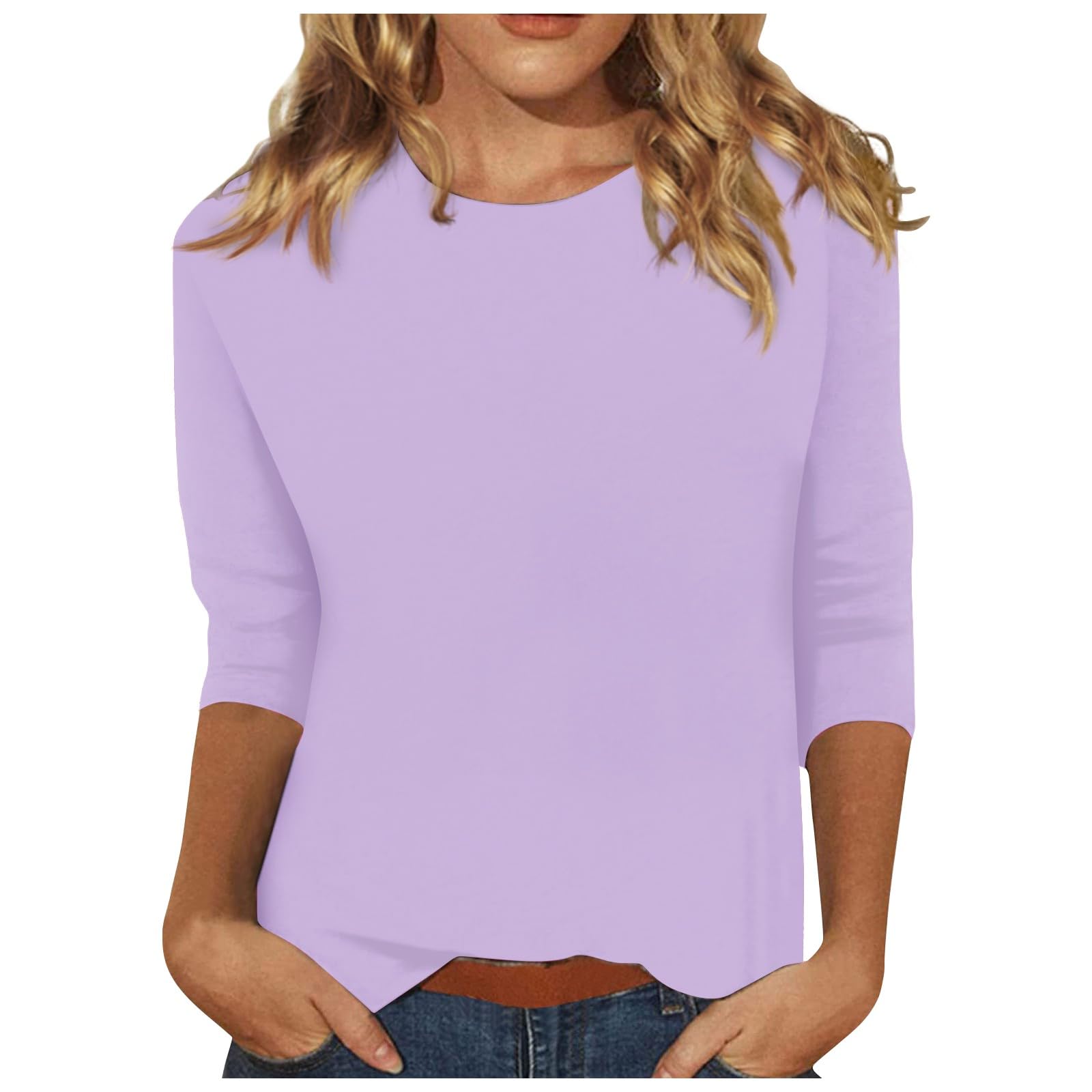 3/4 Length Sleeve Womens Tops Casual Crew Neck T Shirts Petite Summer Blouses Basic Tees