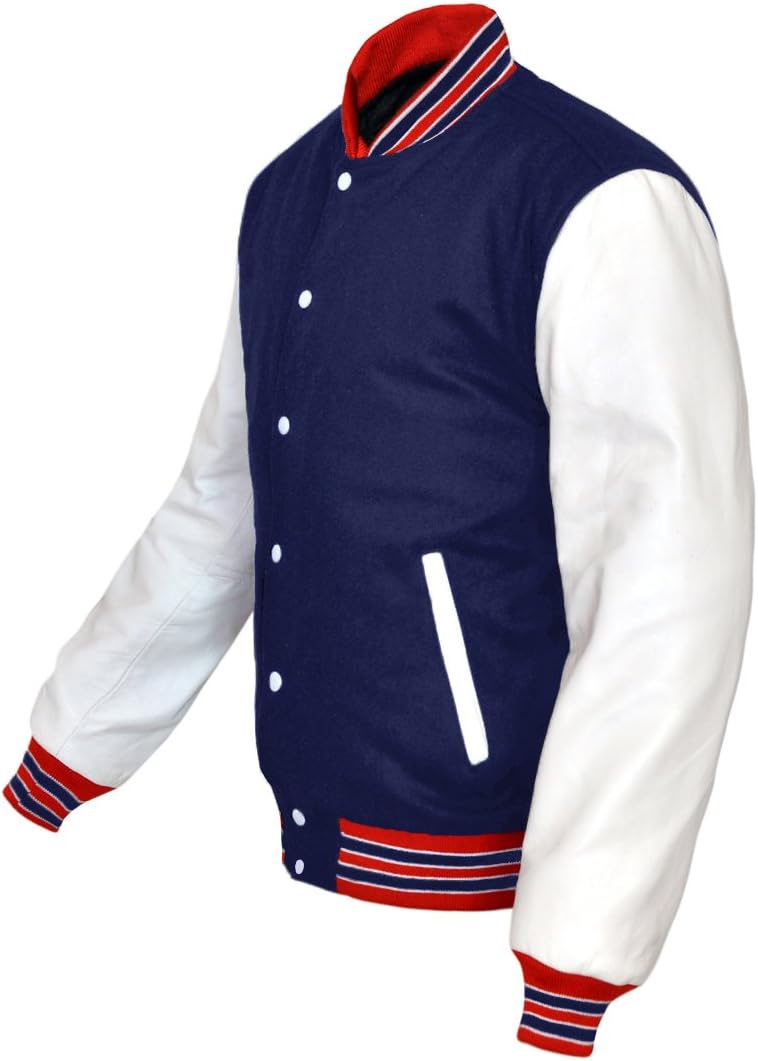Superb Genuine White Leather Sleeve Letterman College Varsity Men Wool Jackets