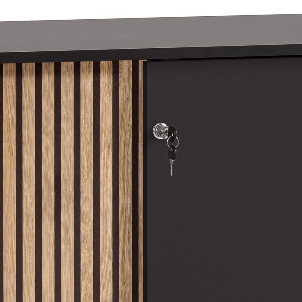 Lomadox Aktenschrank abschließbar Büroschrank mit Schiebetüren 100cm Breite modern in schwarz Akustikpaneel-Optik