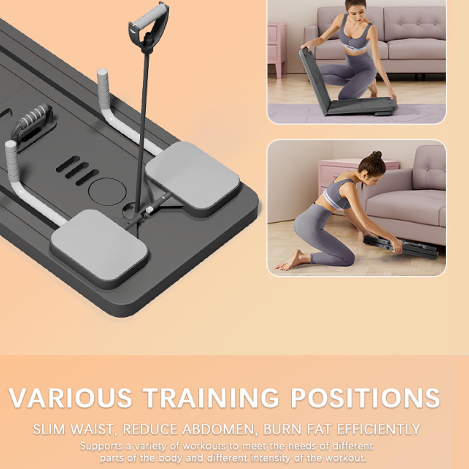 Pilates Reformer Set | Pilates Machine Tavola addominale per la casa | Accessori per la palestra a casa pieghevole con fasce per allenamento della forza per esercizi fisici