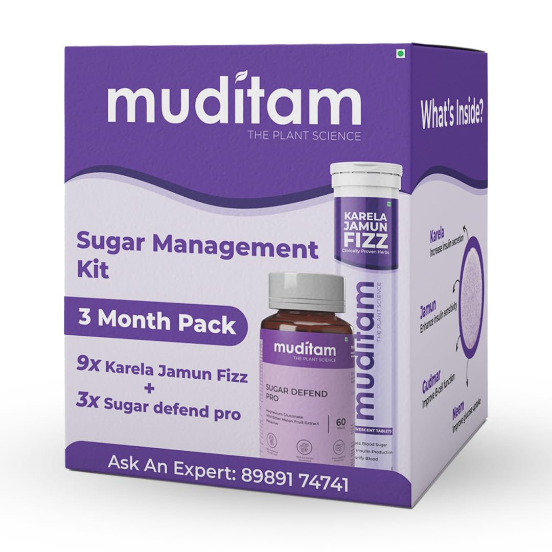 Muditam Ayurveda Sugar Management Kit Karela Jamun Fizz and Sugar Defend Pro Effervescent Tablets(Karela Jamun Juice)|Helps in High Sugar Condition|Promotes Healthy Glucose Levels| Ideal For 3 Months (B0CVS7MRF6) Amazon Price History, Amazon Price Tracker