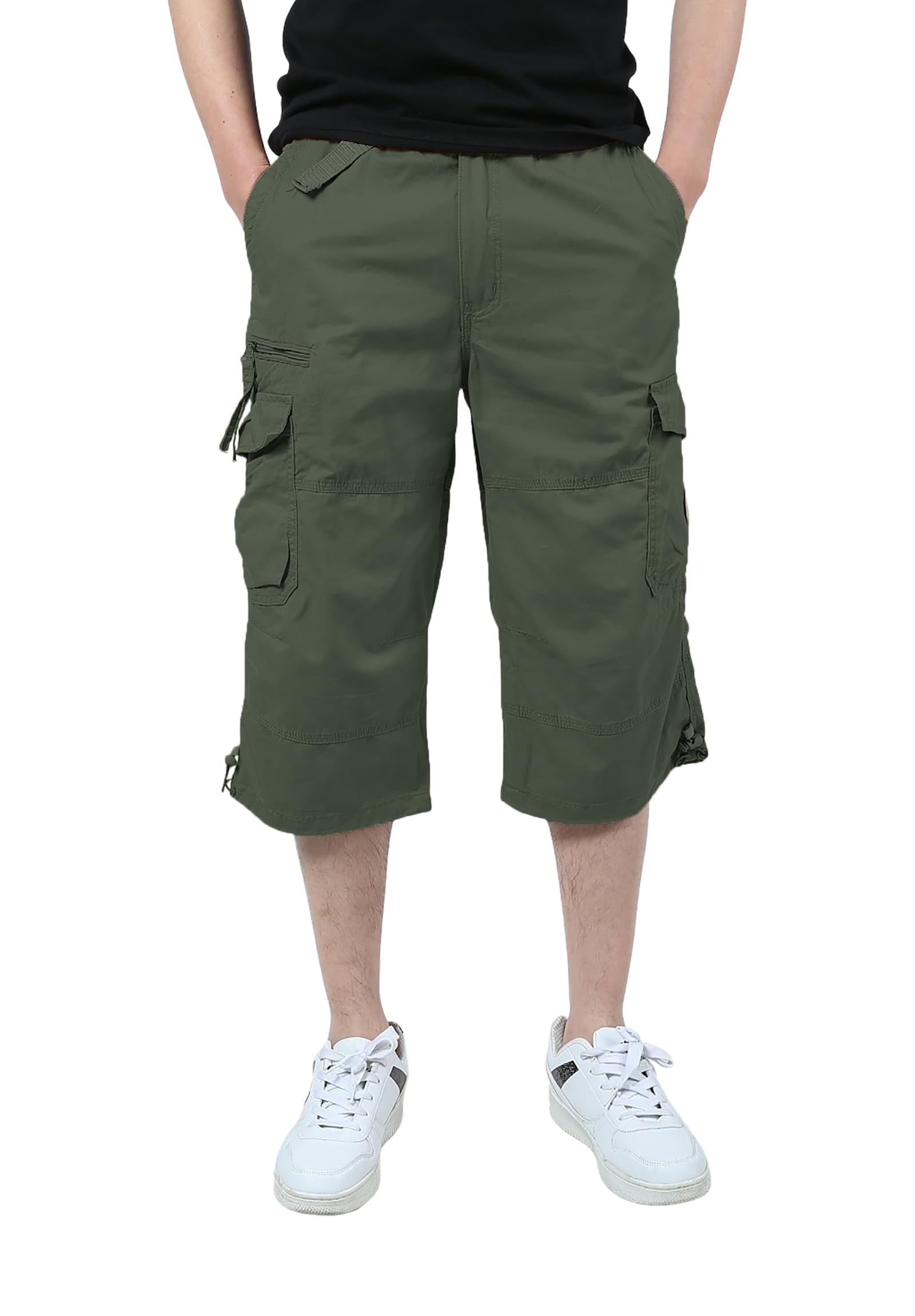 Men's 3/4 Cargo Shorts Elastic Below Knee Capri Long Shorts Casual Loose Fit with 7 Pockets-picture-10