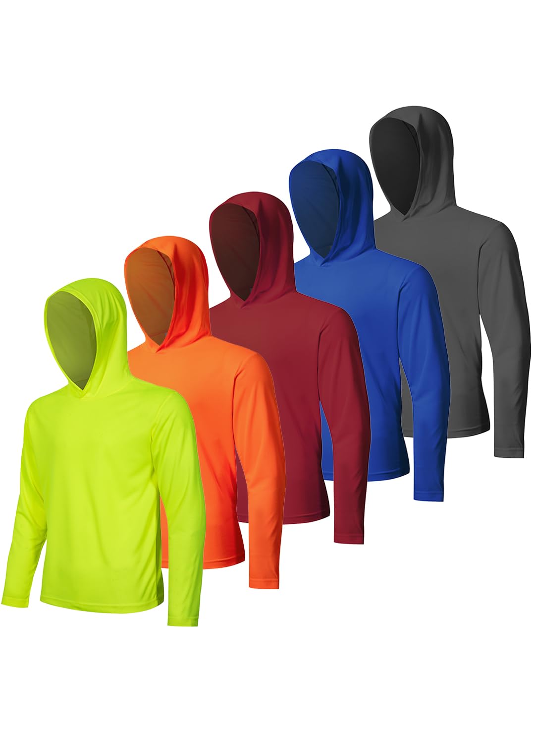 Paquete de 5 camisetas con capucha para hombre, con protección solar UPF 50+, de manga larga, de secado rápido, ligeras, para correr, entrenamiento, senderismo, pesca