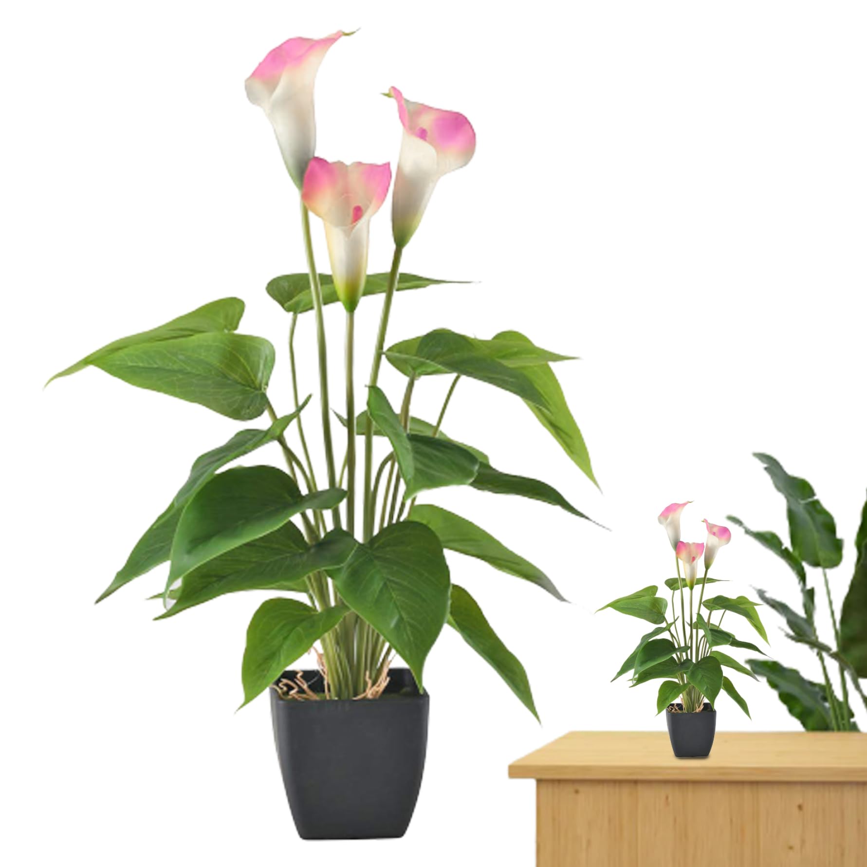 Lys calla artificiel plante en pot verte pour deco balcon ombre