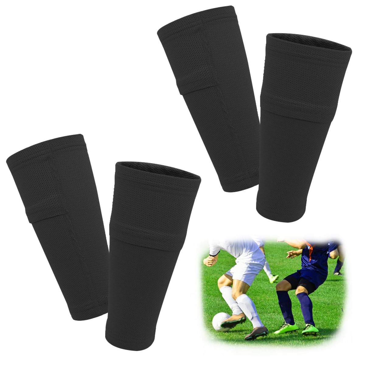 FIBOGOUP 2 Pair Football Shin Guards Sleeves - Optimized Insert Pocket,Soccer Shin Pads Sleeves Boys Girls - Breathable and lightweight (Black L)