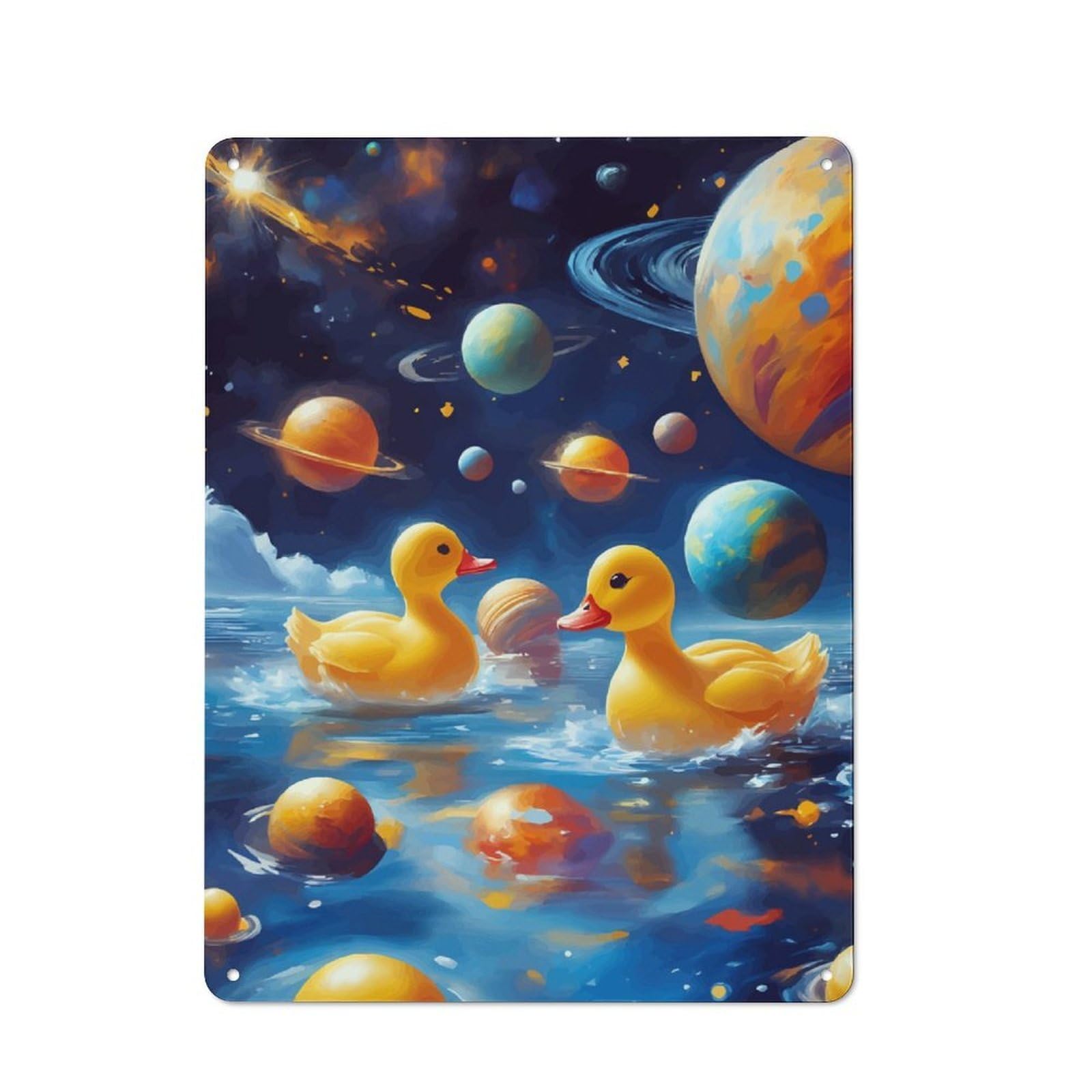 Junmoney Rubber Ducks On Space For Lounge Or Reading Corner, Retro Metal Plaque 40X30cm, For Vintage Wall Decor Fans, For Metal Sign Collectors