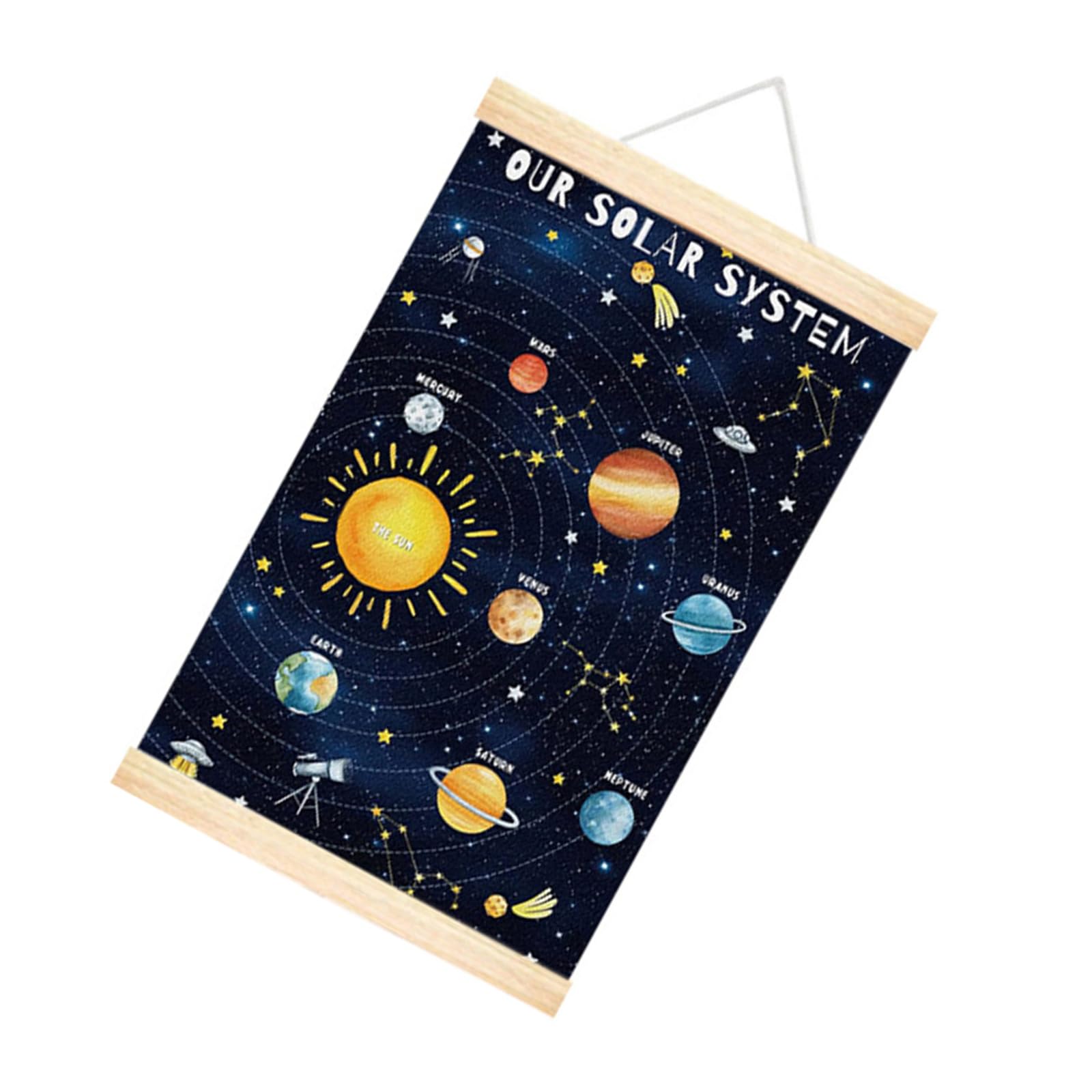 Bottone Educational Space Wall Art Space Planet Alphabets Poster with Wood Hanger Frame for Kids Room and Classroom Wall Decors Planet Poster