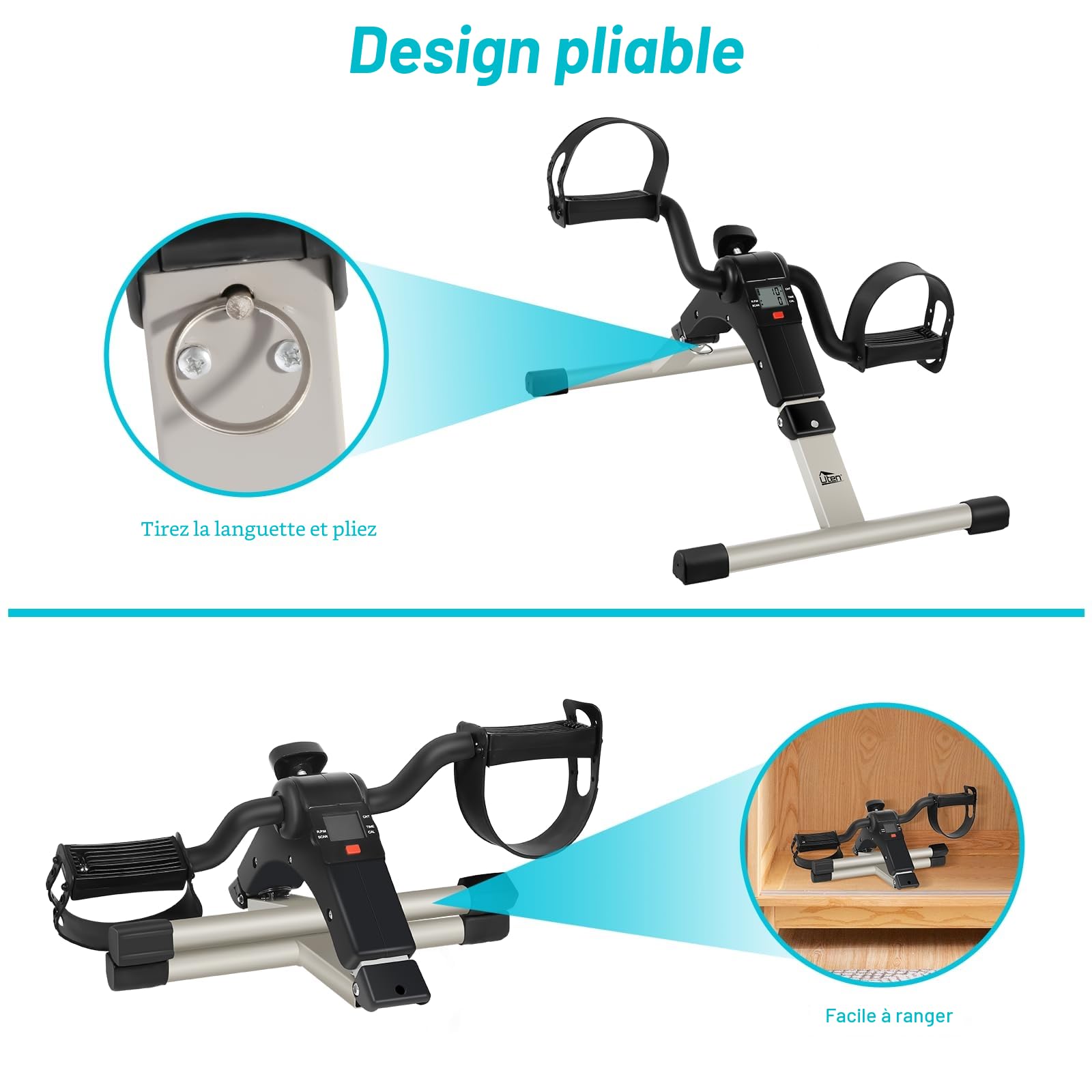Mini Vélo d'Appartement, Uten Pedalier d'appartement Portable avec Ecran LCD Bouton de Pédaler Résistance Réglable Bras Jambes Entraîner