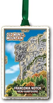 Beacon Design Old Man of The Mountain Ornament New Hampshire Christmas Ornaments, Great Stone Face Hanging Souvenir, 100% Brass Travel Keepsake, Shatterproof Xmas Tree Decorations, Made in USA