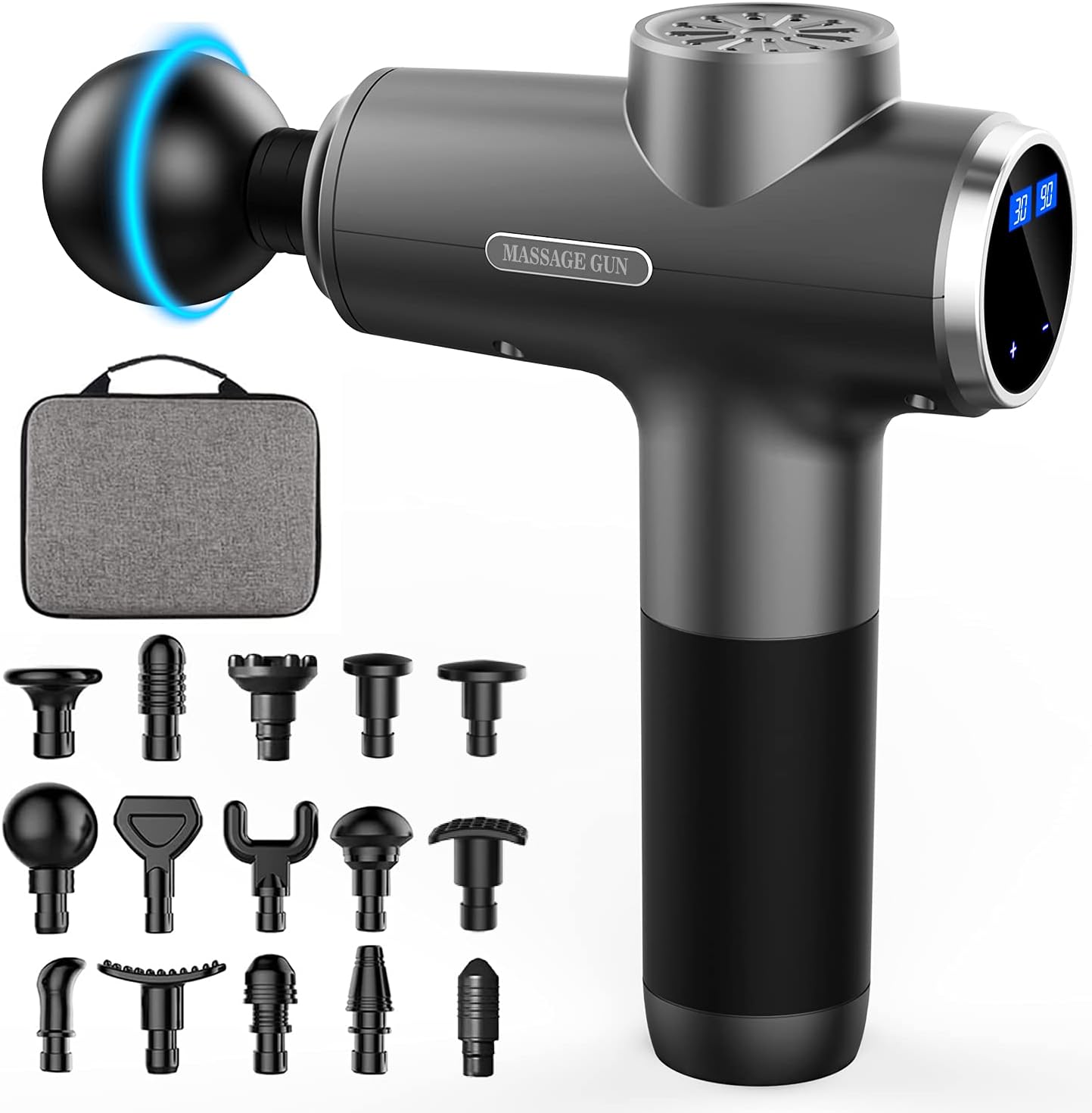 Massage Gun Deep Tissue Percussion Muscle Massager,Kelices Handheld Body Back Massager for Athletes with LCD Touch Screen and 15 Massage Heads : Health & Household