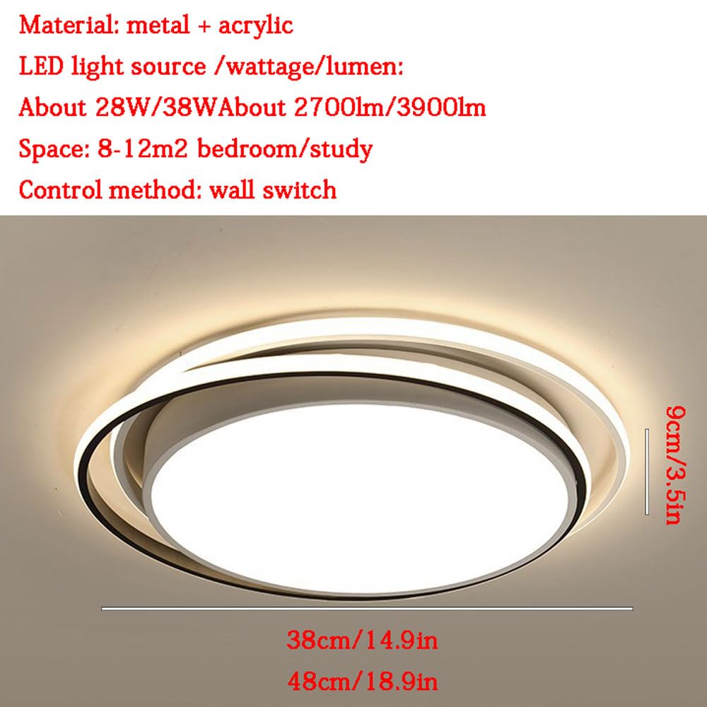 Nowoczesna lampa sufitowa LED 38 W, uchwyt sufitowy 2 pierścienie żelazna sztuka w pobliżu lamp sufitowych nastrojowe oprawy oświetleniowe do sypialni 3 kolory modyfikowania światła do