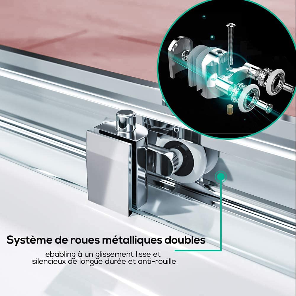 SIRHONA Porte de Douche Coulissante 140x185 cm Réglable Installation Réversible,Verre de Sécurité Trempé de 5 mm1 Porte Fixe + 1 Porte Coulissante